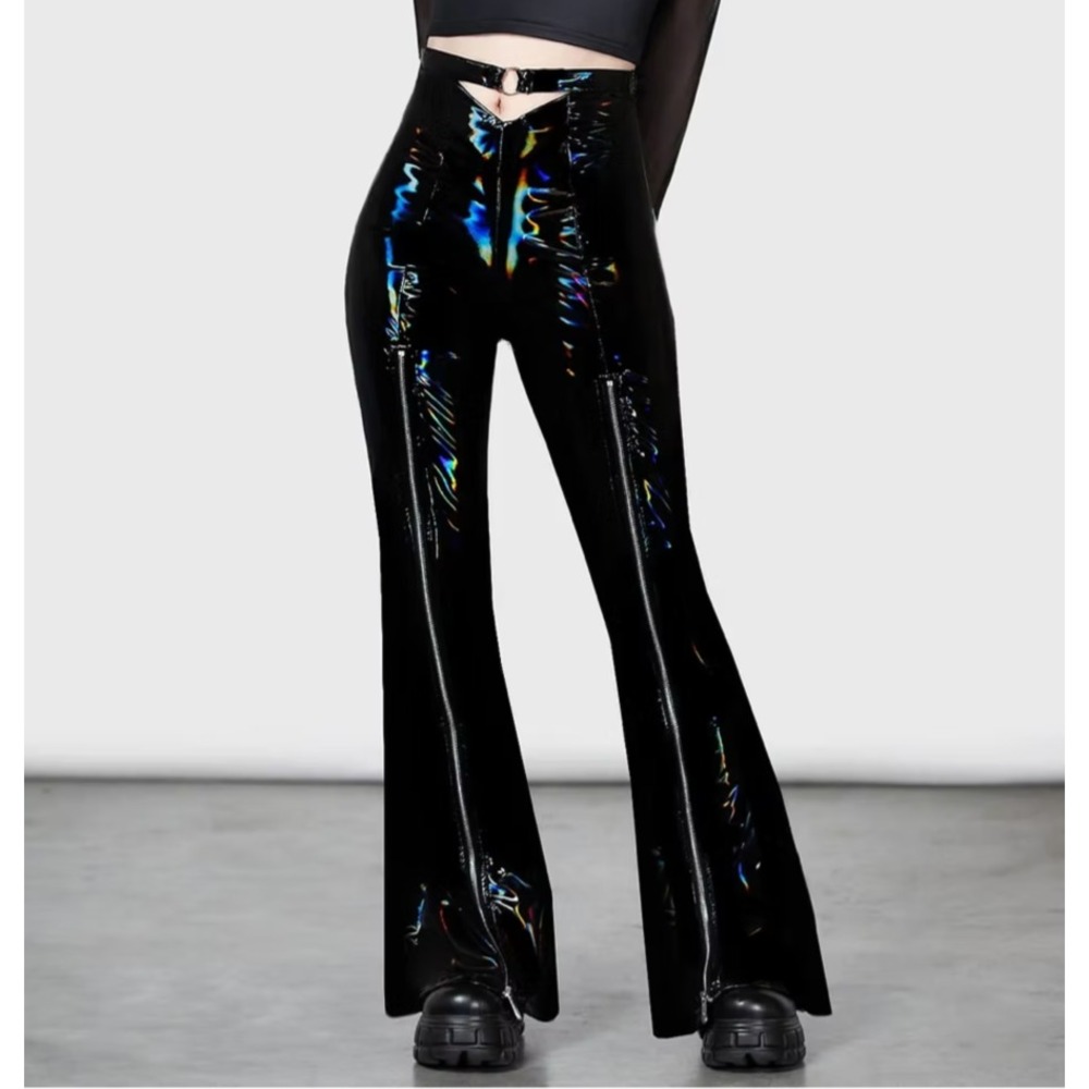 Killstar Rainbow A'Blaze Pant size Large Black Shinny Whitcy Grunge streetwear